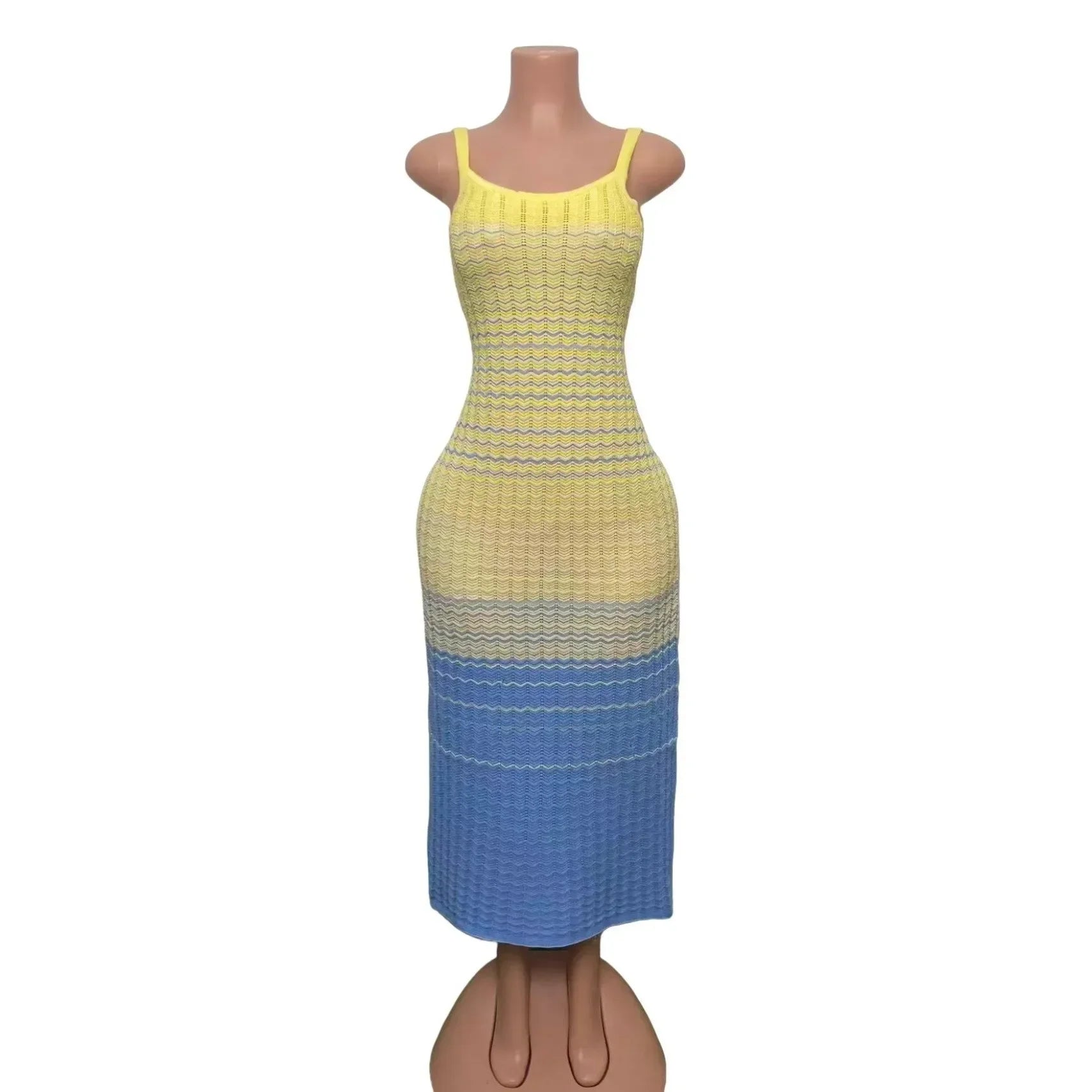 LIZAKOSHT  -  Knit Women Colorful Slip Long Casual Dress Square Collar Sleeveless Off-shoulder Slim Dresses Lady New Holiday Beach Gowns
