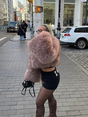 LIZAKOSHT  -  Women Solid Faux Fur Short Coat Elegant Long Sleeve Fluffy Loose Cropped Jacket Lady New Winter Warm High Street Outerwear 2025