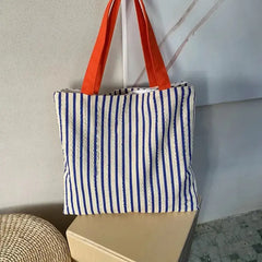 LIZAKOSHT  -  Preppy Style Striped  Casual Large Capacity Handbag Tote Bags Women Commute Shoulder Bag