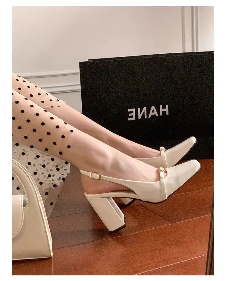 LIZAKOSHT  -  Low Sandals Woman Leather Female Shoe Low-heeled Girls Fabric Hoof Heels Rome Slides PU Rubber Female Sandal Low-Heeled Shoes Wi