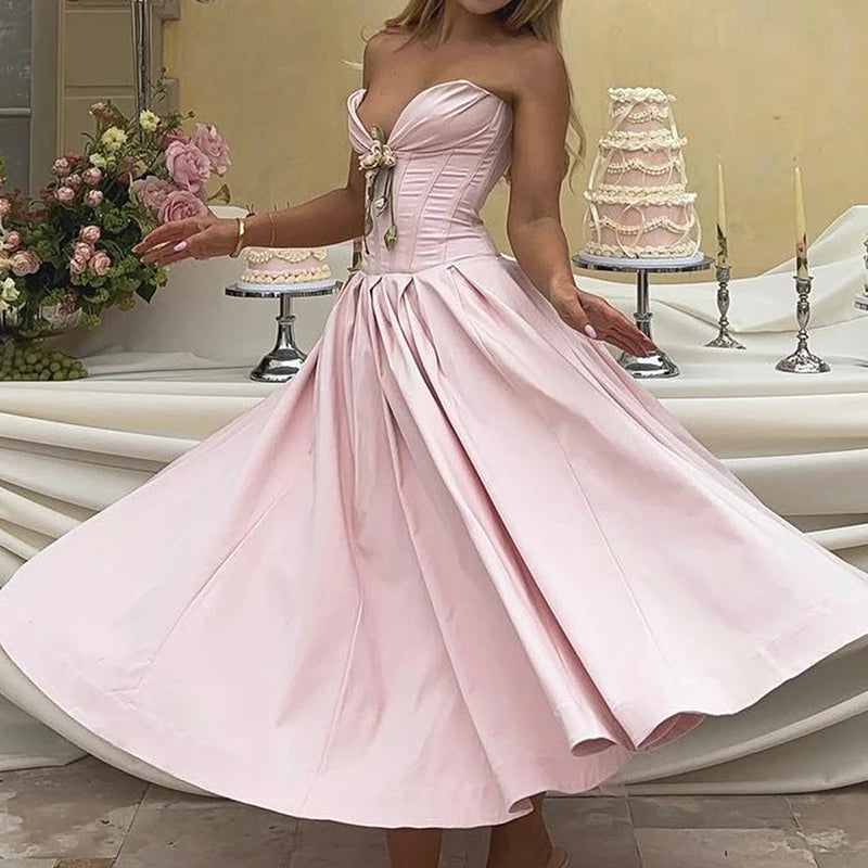 LIZAKOSHT  -  Women Sexy Strapless Hollow Out Evening Dress Spring Pure High Waist Hem Long Dress Summer Sleeveless Backless A-Line Maxi Dress