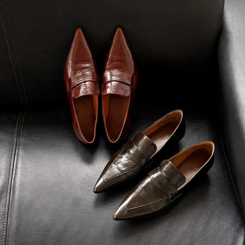 LIZAKOSHT  -  Fashion Pumps New High Quality Genuine Leather Shoes Pointed Low Heel Shoes Commuter Women's Shoes