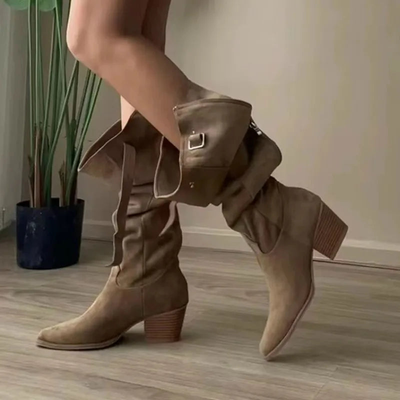 LIZAKOSHT  -  Women's Boots Autumn Boots-Women Female Shoes Sexy Thigh High Heels High Sexy Ladies Cowboy Over-the-Knee Retro Boots Women