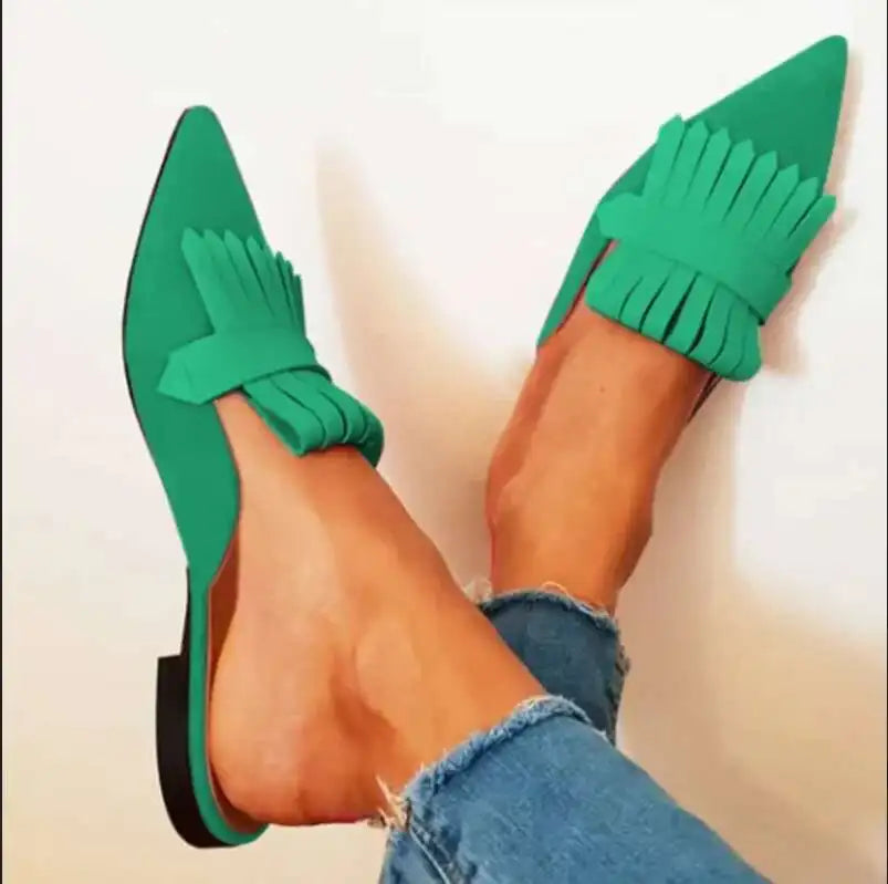LIZAKOSHT  -  Women Slippers Mules Shoes Flat Heels Pointed Toe Shoes Casual Slides Women's Shoes