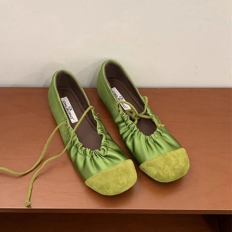 LIZAKOSHT  -  Fashion Ballet Flats Women Round Toe Pleated Satin Casual Shoes Female Shallow Comfort Sweet Design Brand Mary Jane Shoes Women