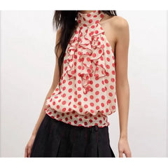 LIZAKOSHT  -  2026 Summer Polka Dot Half Turtleneck Splicing Loose Sleeveless Women's Top T-Shirt