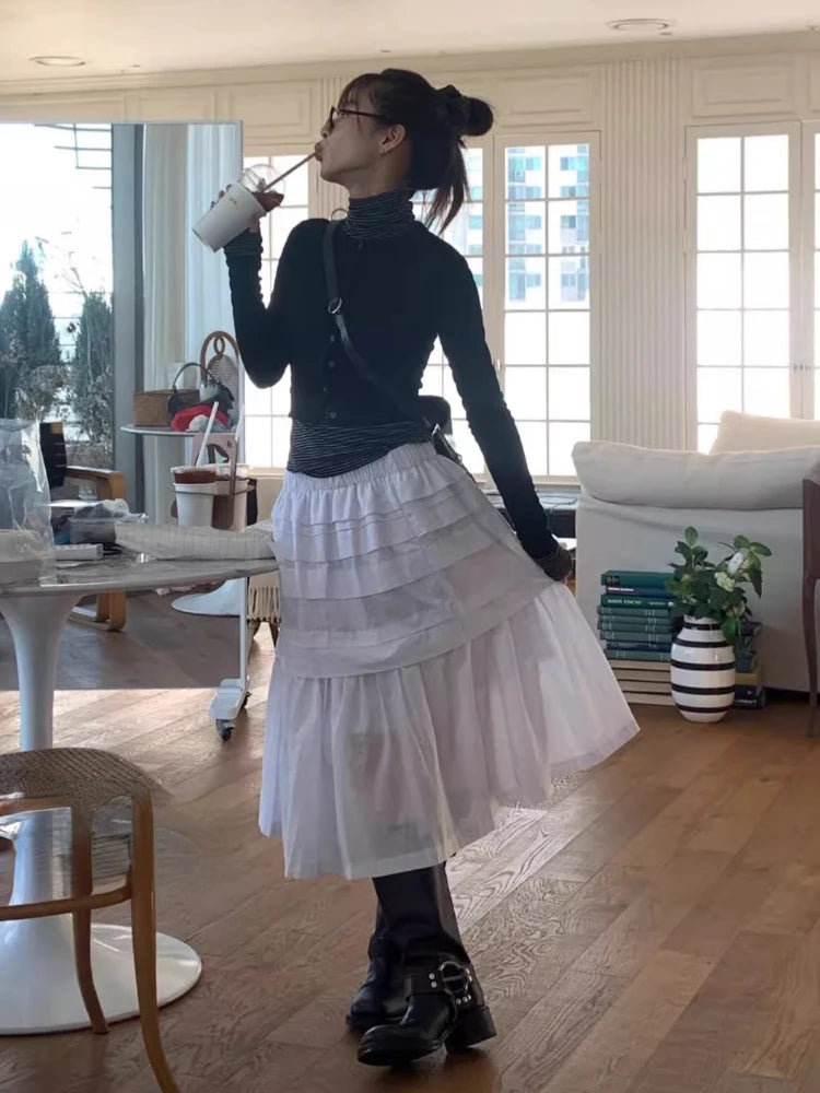 LIZAKOSHT  -  Y2k Aesthetic White Simple Pleated Skirts Women Vintage Summer Long Skirt Harajuku Streetwear Gothic Faldas Largas Mujer 2024