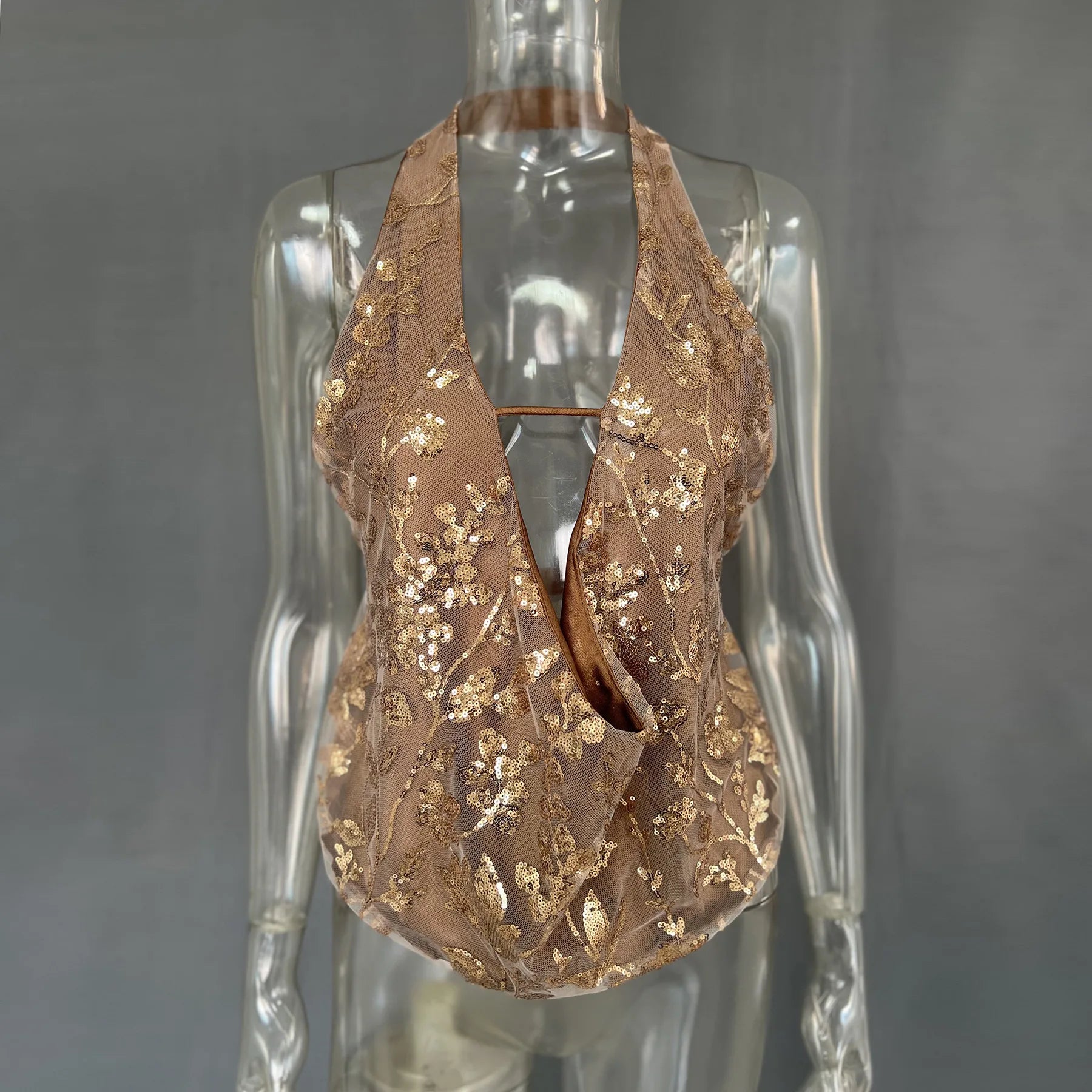 LIZAKOSHT  -  Sexy Sequin Backless Crop Top for Women Sleeveless Hollow Out Tie-Up Glitter Cami Tank for Summer Holiday Beach Party