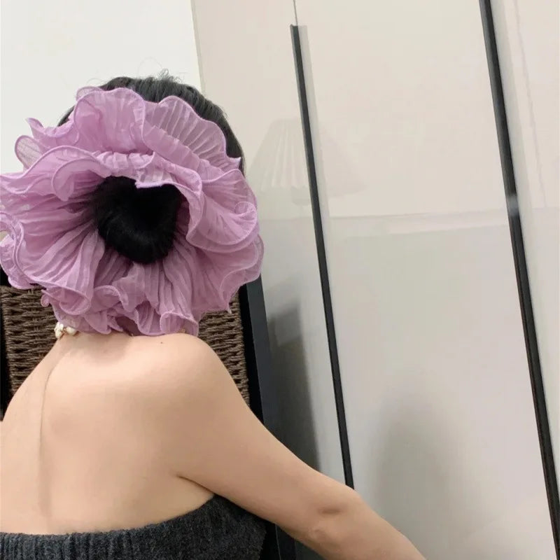LIZAKOSHT  -  1PC Ruffled Ruffled Oversized Large Intestine Hair Scrunchie - Versatile Double-Layer Hair Rope, Hair Ornament, Hair Accessory