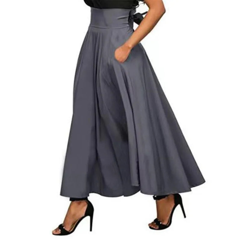 LIZAKOSHT  -  New Women's Midi Skirt with Solid Color Straps and Ankle Cinched Waist Long Skirt