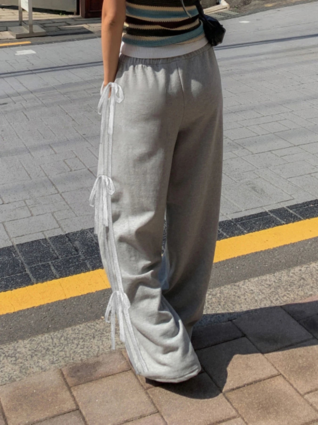 LIZAKOSHT  -  Casual Lace Patchwork Sweatpants Harajuku Wide Leg Gray Pants Y2k Streetwear Solid Trousers Korean Loose Ckothing 2024
