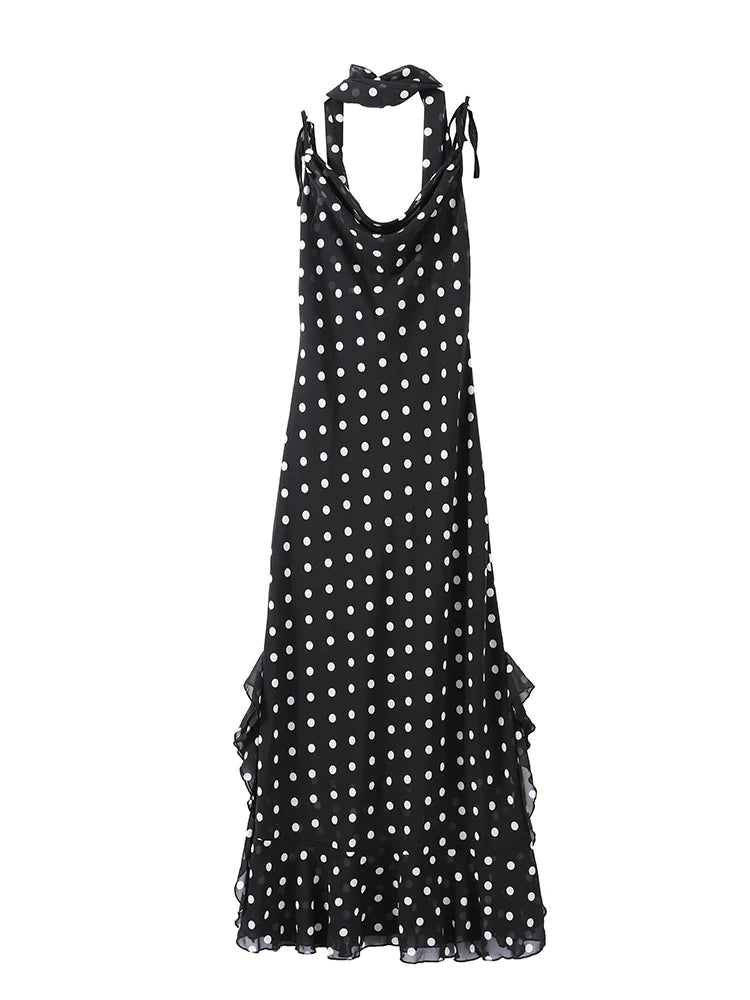 LIZAKOSHT  -  Halter Scarf Polka Dot Dress Pile Collar Slim Fit Suspender Lady Robes Beach Wrap Hip Fishtail Women's Camisole Long Dresses