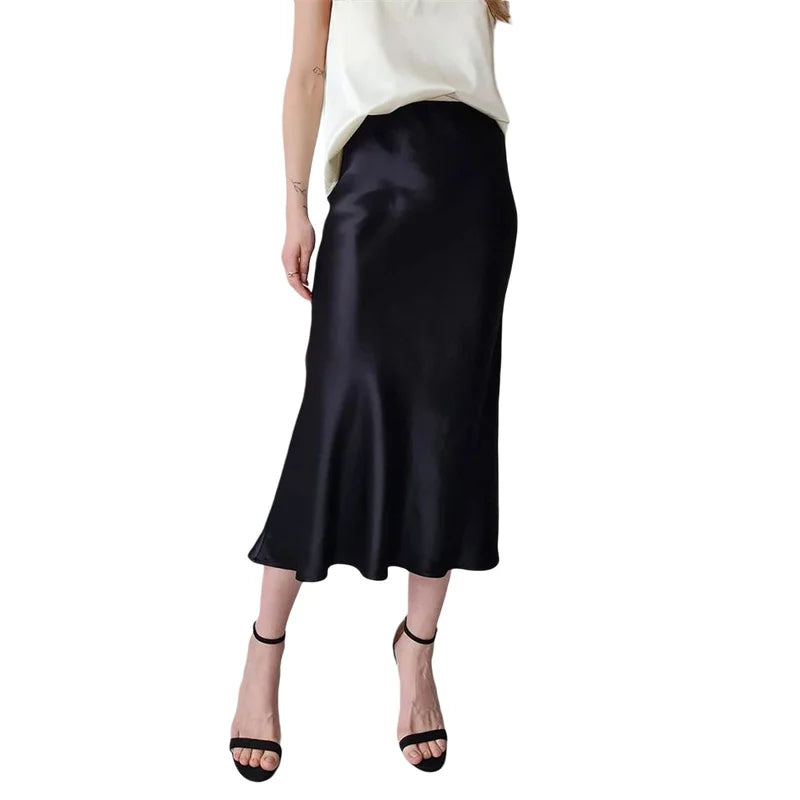 LIZAKOSHT  -  Satin Skirt Women Summer Clothes Solid Color High Waist Bodycon Midi Skirts Elegant Evening Party Skirts Streetwear