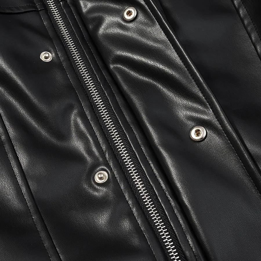 LIZAKOSHT  -  Retro Stand Collar Punk Style Leather Short Jacket European And American Autumn New Leather Jacket