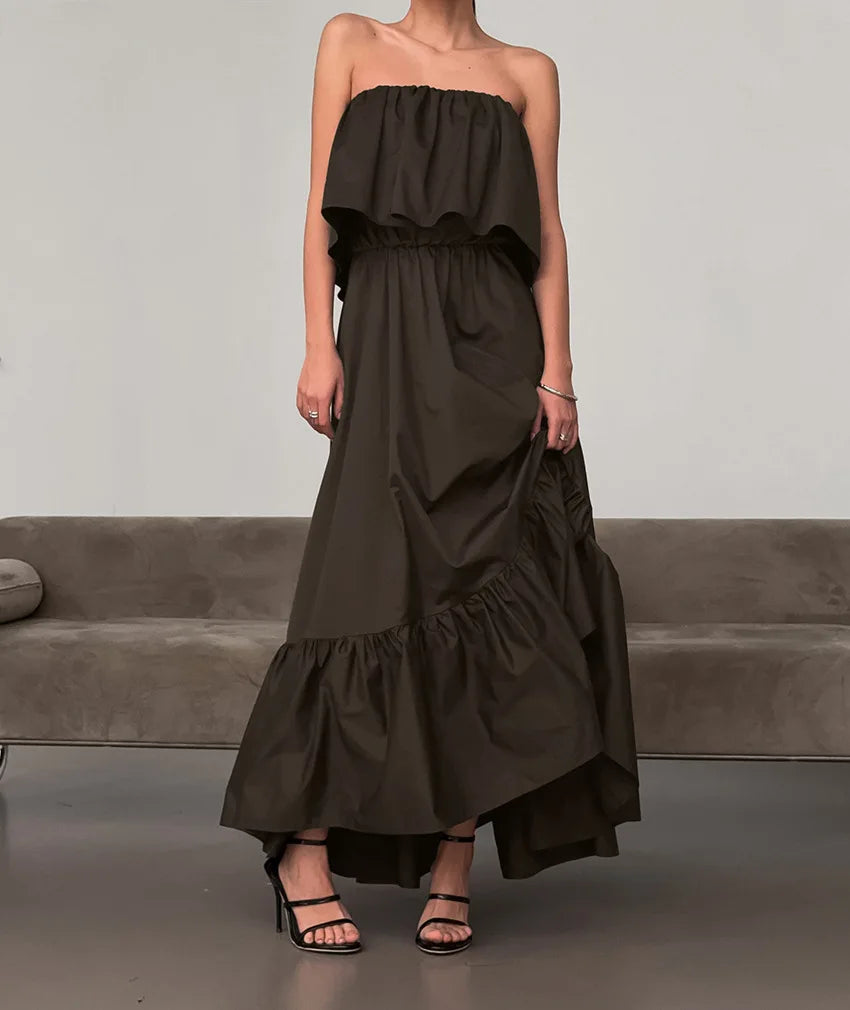 LIZAKOSHT  -  Spring and Summer New French Ruffle Edge Fashion Tube Top Temperament Dress Women's Commuter Elegant Long Dress