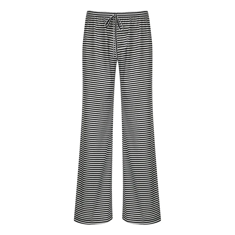 LIZAKOSHT  -  Y2K Women Casual Knit Pants Slim Fit Lazy Style Striped European American Versatile Waist Cinching Trousers