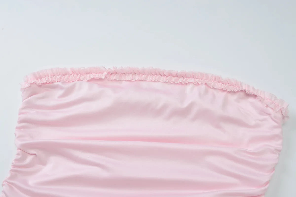 LIZAKOSHT  -  Ruffled Fashion Bandeau Maxi Dress For Women High Waist Slim Backless Patchwork Summer New Dress Female Bodycon Dress