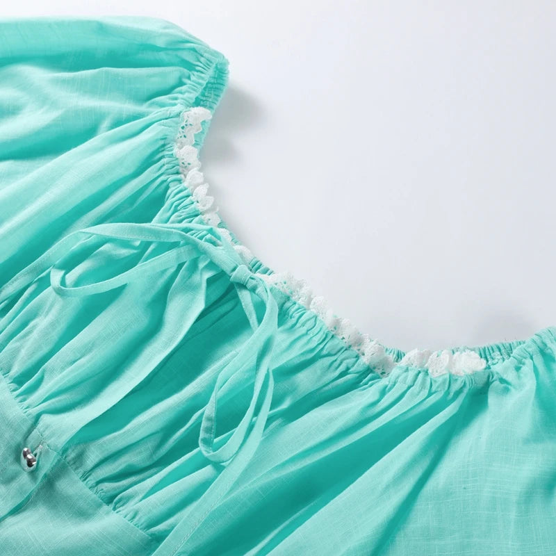 LIZAKOSHT  -  Sexy Ruffles Shorts Sets Women Spiced Slash Neck Waist Up Flare Sleeve Lace Up Top Short Pants 2025 Summer Lady New in Suits