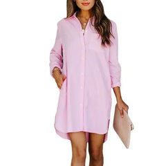 LIZAKOSHT  -  Elegant Long Blouse Office Lady Loose Long Sleeve Dress Shirt Fashion Solid Simple Button Tops Casual Women Clothes Blusas 30094