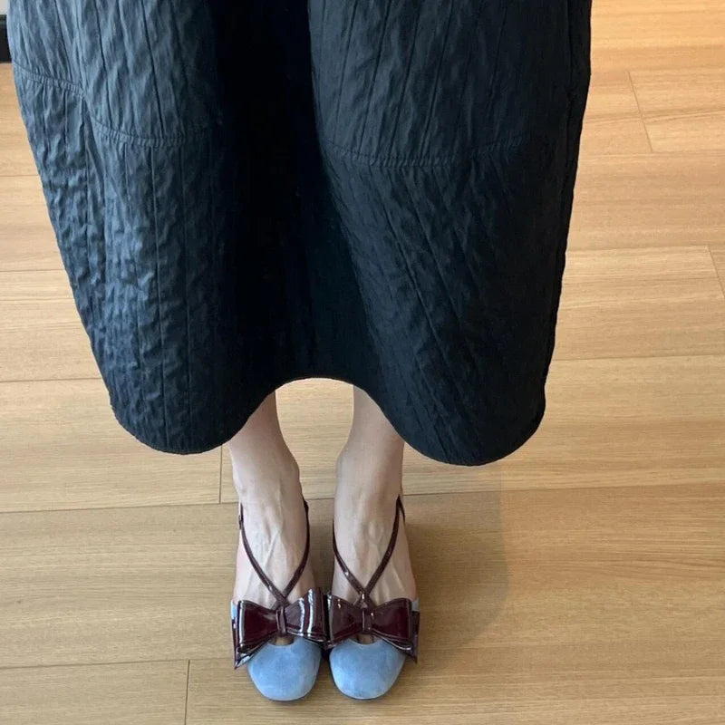 LIZAKOSHT  -  Butterfly-knot Suede Fashion Mules Sandals Women Designer Dress Shoes Shallow Comfort Elegant Low Heel Mary Jane Shoes Ladies