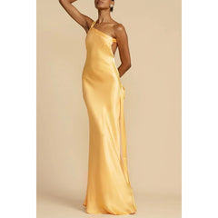 LIZAKOSHT  -  Spring Summer New Party Slant Shoulder Slimming Dress  Casual Fashion Color Dress