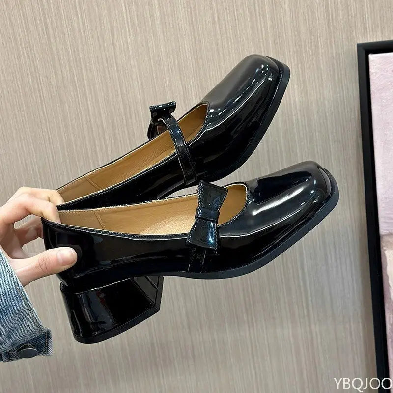 LIZAKOSHT  -  Spring Summer New coarse heeled women's single shoes bow pink simple comfortable versatile elegant sweet women's shoes