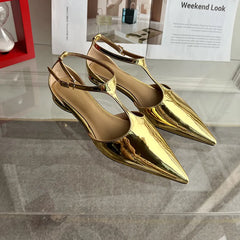LIZAKOSHT  -  Gold Sandals Comfort Shoes for Women  Summer Suit Female Beige Fashion Low New Pointed Girls Black Fabric Buckle Strap Solid