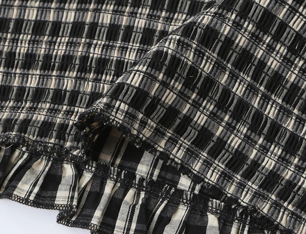LIZAKOSHT  -  Summer Women Plaid Spliced Lace Bow O Collar Elastic Strap Tank Top Slim Corset Wood ears Slim Waist Elastic Back Crop Vest