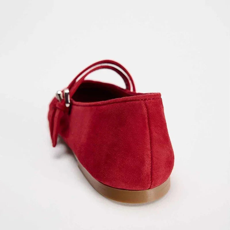 LIZAKOSHT  -  Red Velvet Upper Round Head Flat Shoes Women Metal Buckle Shallow Mouth Sandals New Leisure Countryside Fashion for Woman