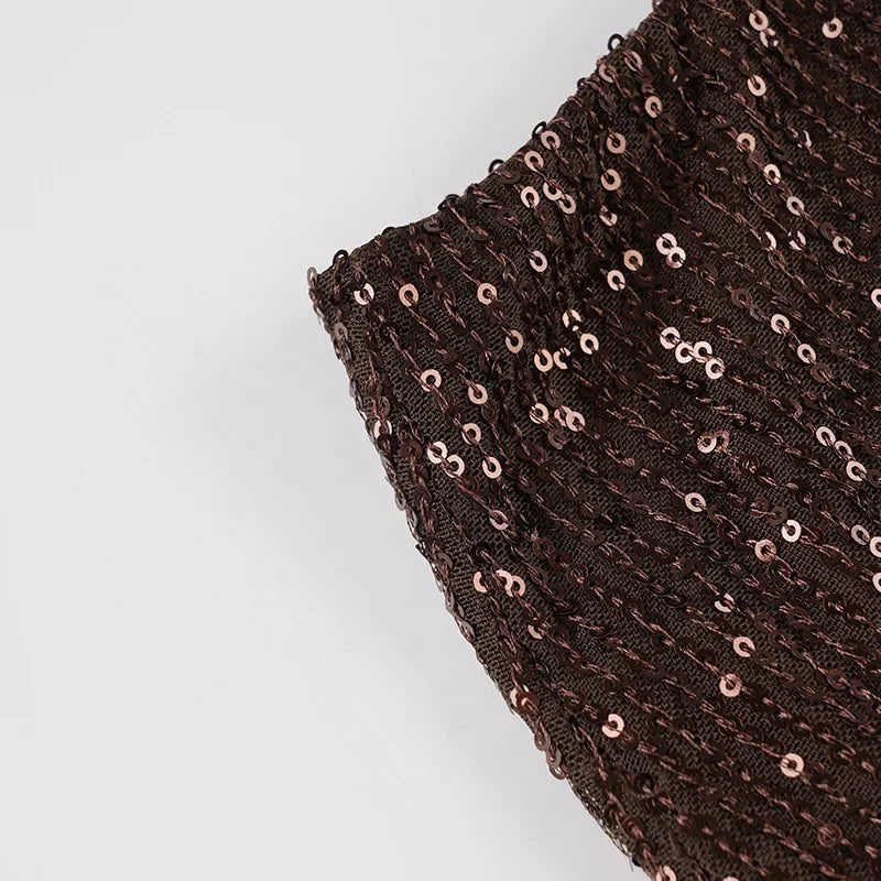 LIZAKOSHT  -  Retro Glitter Dress Sets Sexy V-neck Shiny Backless Lace-up Vest Glitter Skirt Set Fashion Party Club Women Dress Sets