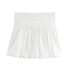 LIZAKOSHT  -  Women White Flower Bud Shorts Skirts New Fashion Street Solid Color Simple Lantern Mini Slim-fit Skirts for Women Clothing