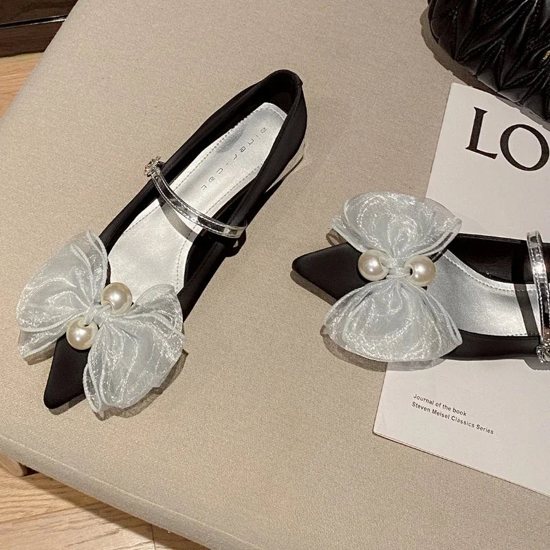 LIZAKOSHT  -  Bowknot Elegant Low Heel Mary Jane Shoes Women Buckle Shallow Fashion Dress Shoes Female Autumn Pointed Toe Pumps Women Shoes