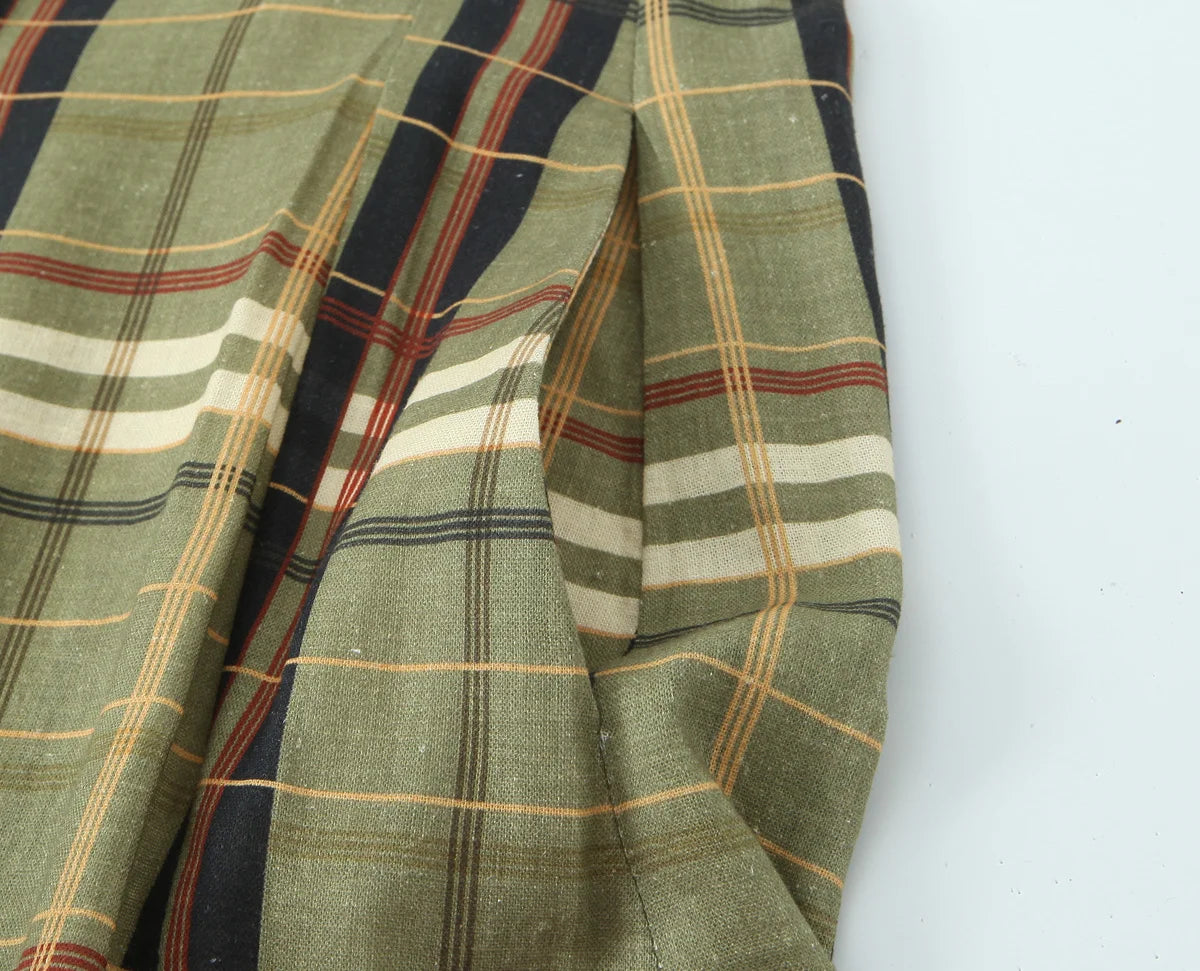 LIZAKOSHT  -  Women Autumn New Ramie Bloomers Plaid Printed Loose Pants Female Fashion Versatile Drawstring Streetwear Casual Trousers