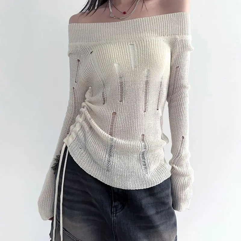 LIZAKOSHT  -  Women Grunge Loose Streetwear Pullovers Autumn Vintage Casual Knitted Hollow Out Jumpers Trendy Y2k Aesthetic Fashion Sweaters