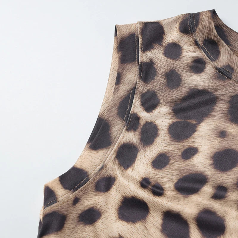 LIZAKOSHT  -  Hot Girls Y2K Irregular Vest Sexy Casual Street Club Crew Neck Sleeveless Leopard Print Skinny Trendy Folds Short Tank Tops