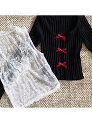 LIZAKOSHT  -  Autumn Winter Women Two Piece Sets Sweater Ballet Core Jumper Knitwears 2000s Aesthetic Y2k New Harajuku Fashion E-girl Gyaru