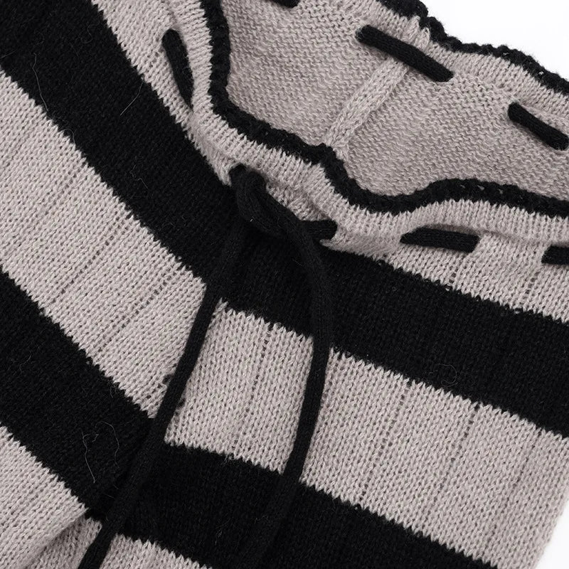 LIZAKOSHT  -  Knitted Sexy Low Waist Drawstring Women Pant Patchwork See Through Long Trousers Autumn Winter Slim Casual Streetwear