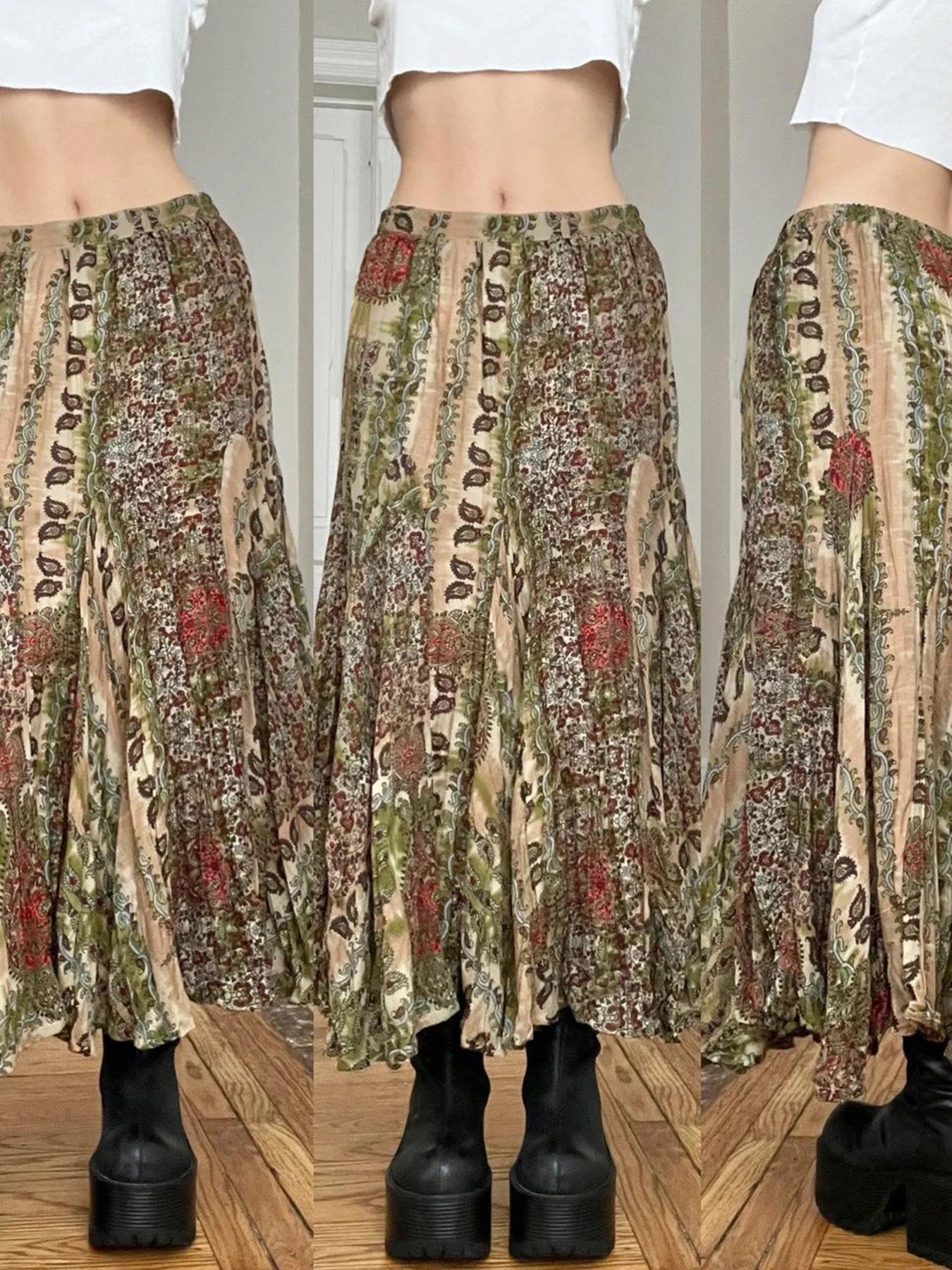 LIZAKOSHT  -  Mori Girl style Half Body Skirt Vintage Printed Patchwork Skirts Basic Fashion Aesthetic Woman‘s Clothing Summer