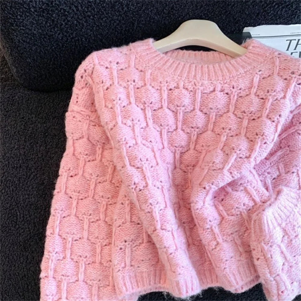LIZAKOSHT  -  Women's All-match Retro Pullover Elegant Tops Winter New Knitwear Short Sweater Casual Hollow Out Knitting Sweater Pullover