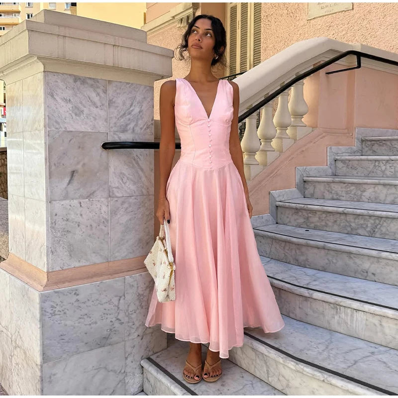 LIZAKOSHT  -  Elegant Flowing Dress V-neck Sexy Sweet Summer Party Date Dressing Charming Fashionable Feminine Evening Gown For Women