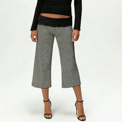 LIZAKOSHT  -  Solid Fold-Over Waist Culotte Lounge Pants High Waist Wide Leg Knit Summer Minimalist Women Chic Y2K Neutral Tone Trousers