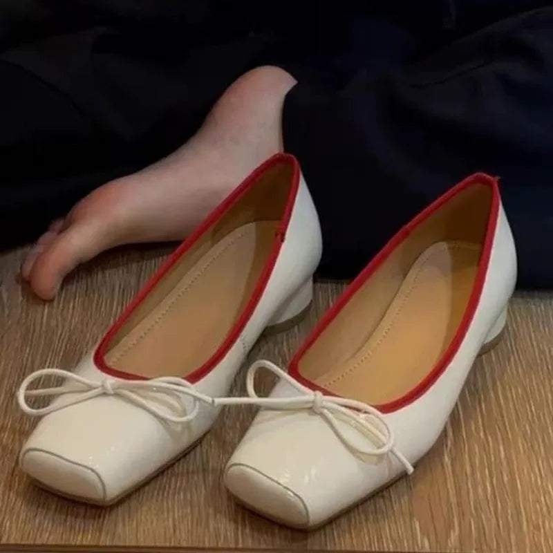 LIZAKOSHT  -  Patent Leather Fashion Mary Jane Shoes Women Pumps Shallow Women Shoes Bow Low Heel Elegant High Heels Female Zapatos De Mujer