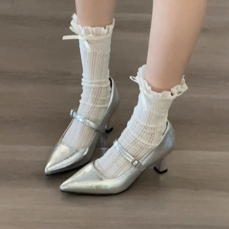 LIZAKOSHT  -  Pointed Toe Thick Heel Women Mary Jane Shoes Fashion Buckle Strap Wedding Dress Pumps Spring Autumn Concise Zapatos De Mujer
