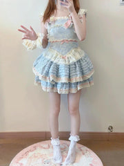 LIZAKOSHT  -  Japanese cute layer cake Lolita dress Blue sweet little girl heavy fluffy short skirt