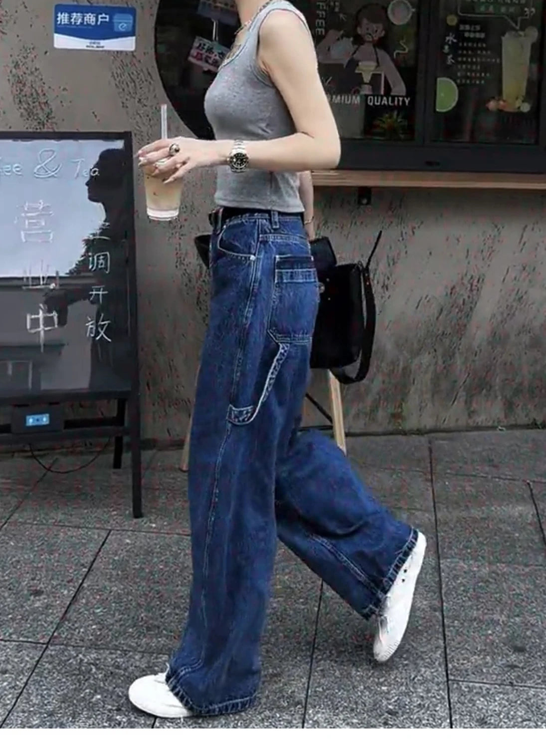 LIZAKOSHT  -  Summer New Women's Big Pocket Embroidered Jeans Harajuku Retro Fashion Casual Trend Street Hip-Hop Simple Loose Women's Bottoms