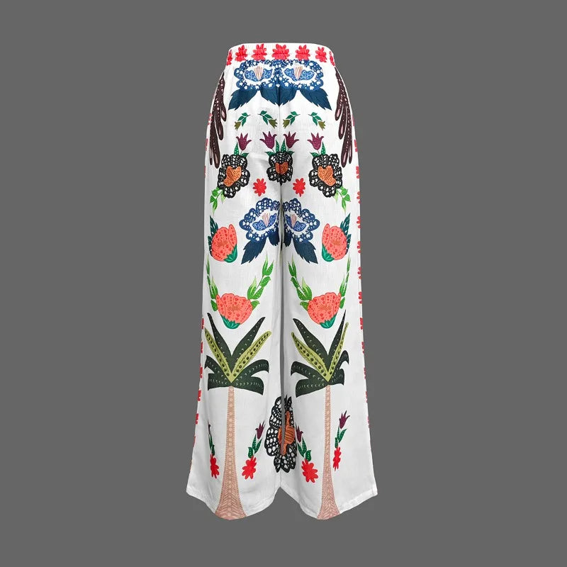 LIZAKOSHT  -  Women's Cotton Linen High Waist Wide Leg Pants Bohemian Long Pants Casual Loose Drawstring Waist Fashion New Vintage