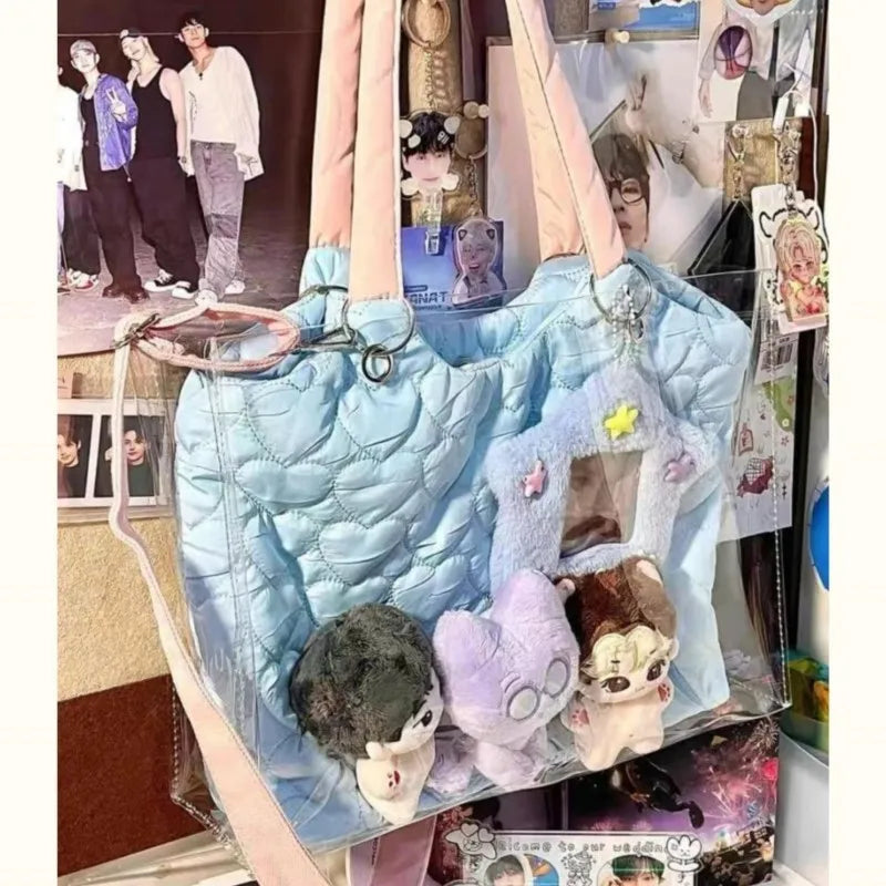 LIZAKOSHT  -  Harajuku Blue Shoulder Bags Women Transparent Large Capacity Casual Tote Bag Ladies Sweet Canvas Messenger Bag Aesthetic