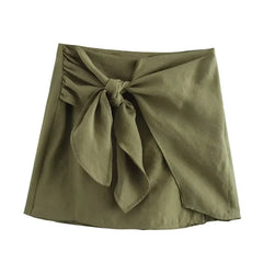 LIZAKOSHT  -  Women Solid Color Beach Mini Culottes New Fashion Asymmetric Knot High Waist Loose Skirt Culottes for Women Clothes Culottes
