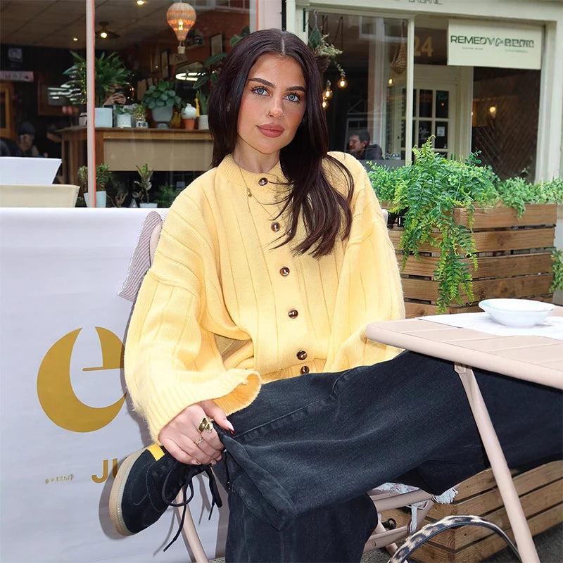 LIZAKOSHT  -  Chic Solid Sweater For Women O-neck Full Sleeve Loose Single Breasted Short Cardigan 2025 Autumn Female Daily Casual Outerwear