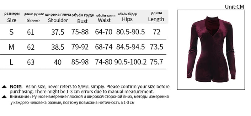 LIZAKOSHT  -  Sexy Wine Red Velvet Low-cut Neck Long Sleeve Skinny Zipper Package Hip Playsuit Fashion Club Street Outfit Jumpsuit Shorts